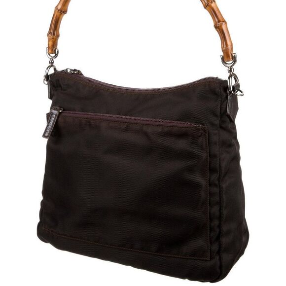 GUCCI pre-loved brown nylon fabric bamboo handbag Italy Vintage - Picture 3 of 14